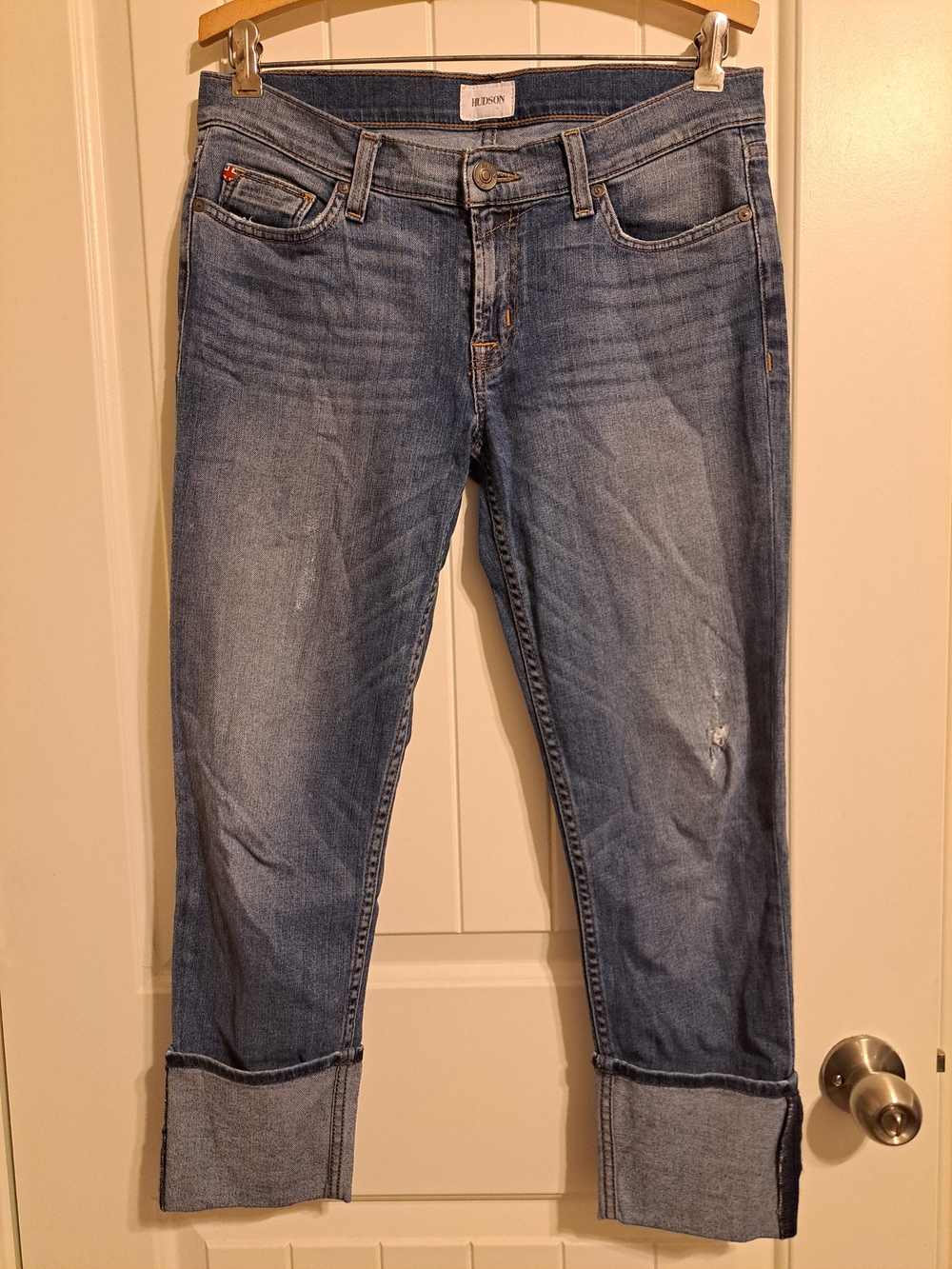 HUDSON Muse Crop Skinny Wide Cuff Blue Jeans Size 28 Excellent Condition